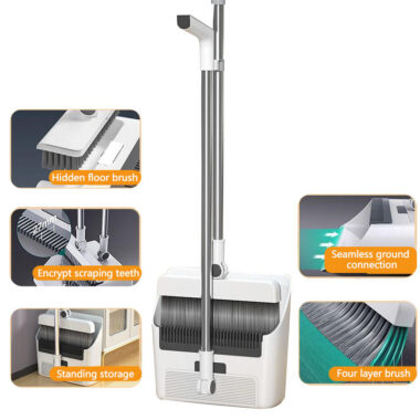 3-in-1 Foldable Rotating Broom Set with Steel Bristles for Home Use