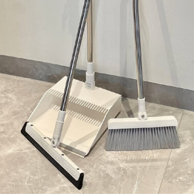 Anti-Hair House Clean Broom and Dustpan Set with Built-in Squeegee