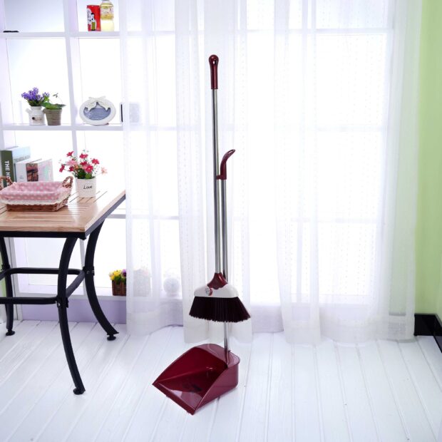 Soft Bristle Broom and Long Handle Dustpan Set for Home Cleaning