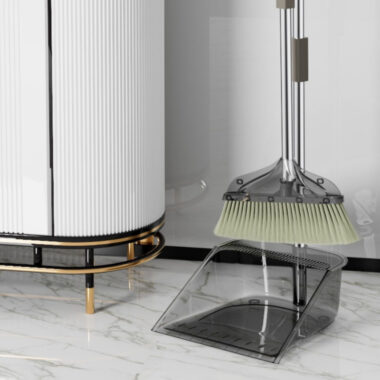 Transparent House Clean Broom and Dustpan Set with Soft Bristles for Hair-Free Cleaning