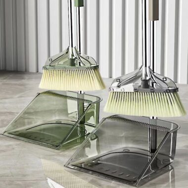 Transparent House Clean Broom and Dustpan Set with Soft Bristles for Hair-Free Cleaning