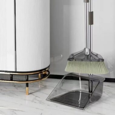 Transparent House Clean Broom and Dustpan Set with Soft Bristles for Hair-Free Cleaning