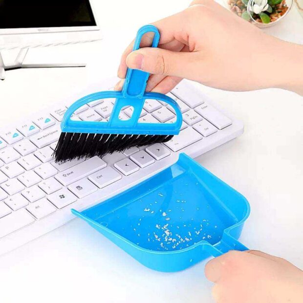 Mini Plastic Broom and Dustpan Set with Polypropylene Bristles for Pet Hair and Keyboard Cleaning