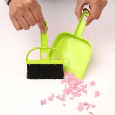 Mini Plastic Broom and Dustpan Set with Polypropylene Bristles for Pet Hair and Keyboard Cleaning