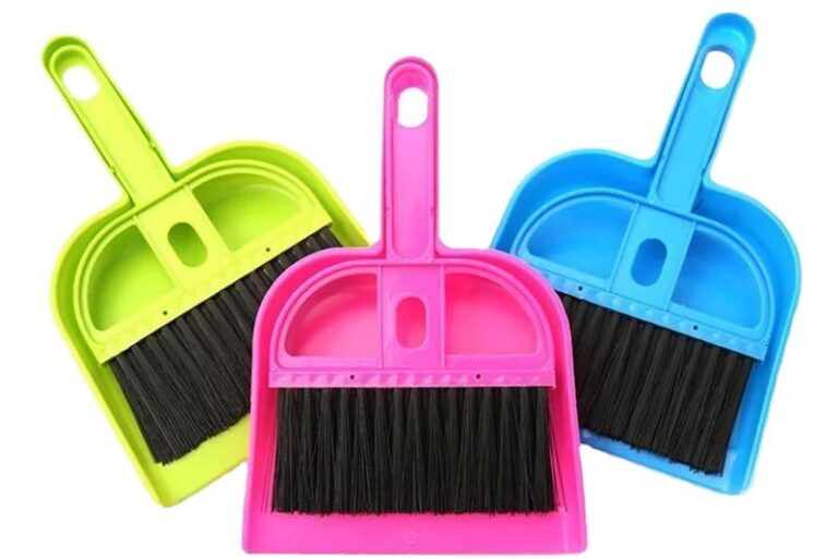 Mini Plastic Broom and Dustpan Set with Polypropylene Bristles for Pet Hair and Keyboard Cleaning