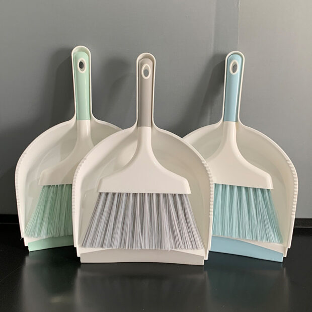 Mini Kids Plastic Broom and Dustpan Set with Soft Bristles for Desktop Use