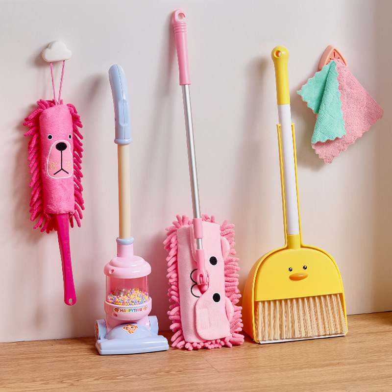 Kids Plastic Broom and Dustpan Toy Set for Pretend Play Cleaning