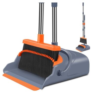Upgraded Self-Cleaning Plastic Broom and Dustpan Set with Long Handle for Home Use