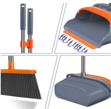 Upgraded Self-Cleaning Plastic Broom and Dustpan Set with Long Handle for Home Use