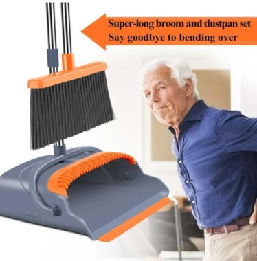 Upgraded Self-Cleaning Plastic Broom and Dustpan Set with Long Handle for Home Use