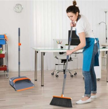 Upgraded Self-Cleaning Plastic Broom and Dustpan Set with Long Handle for Home Use