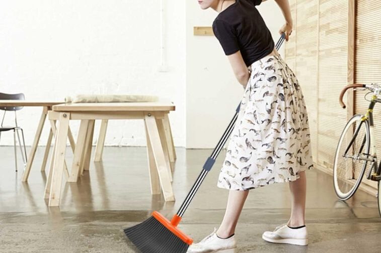Upgraded Self-Cleaning Plastic Broom and Dustpan Set with Long Handle for Home Use