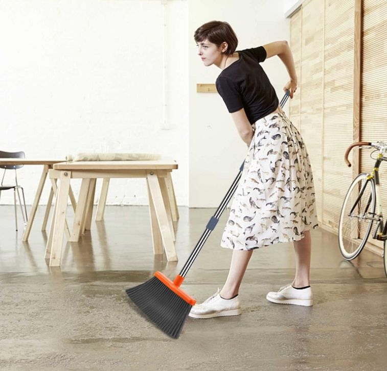 Upgraded Self-Cleaning Plastic Broom and Dustpan Set with Long Handle for Home Use
